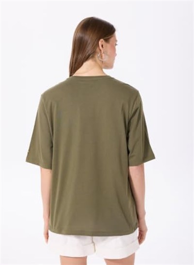 Fabrika Bisiklet Yaka Oversize T-Shirt, XS, DANTITA, Haki, Kadın