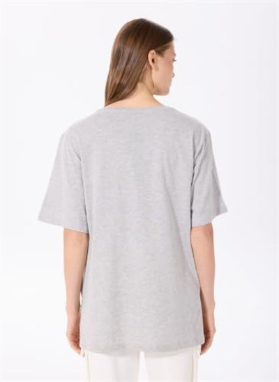 Fabrika Gri Melanj V Yaka Oversize T-Shirt, TALITA