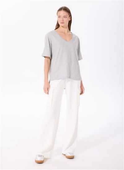 Fabrika Gri Melanj V Yaka Oversize T-Shirt, TALITA