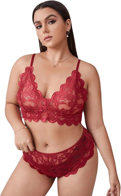 Fancy&Dancy Kadın Dantel Battal Boy İç Çamaşır Takımı - Büyük Beden Sütyen ve Külot Takımı - 6100