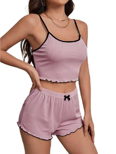 Fancy&Dancy Kadın Kaşkorse Kumaş Pembe Pijama Takımı 006 (Pembe, Large)