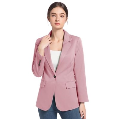 FARVALUE Kadın Bahar Günlük Blazers Uzun Kollu Çentik Yaka İş Ofis Cepli Sonbahar Blazer Ceketler, Pembe, XL