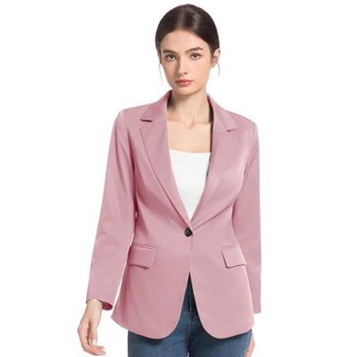 FARVALUE Kadın Bahar Günlük Blazers Uzun Kollu Çentik Yaka İş Ofis Cepli Sonbahar Blazer Ceketler, Pembe, XL
