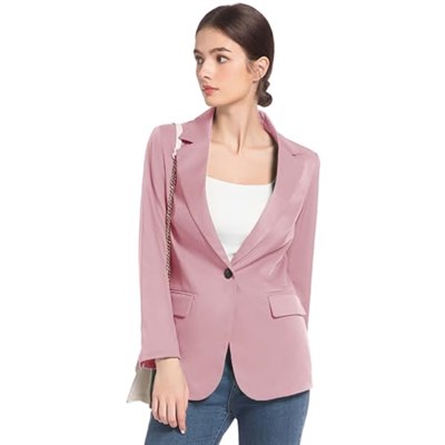 FARVALUE Kadın Bahar Günlük Blazers Uzun Kollu Çentik Yaka İş Ofis Cepli Sonbahar Blazer Ceketler, Pembe, XL