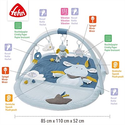 Fehn 3 boyutlu aktivite battaniyesi ve oyun matı, 5 çıkarılabilir oyuncaklı, 0+ yaş, Mavi Kale