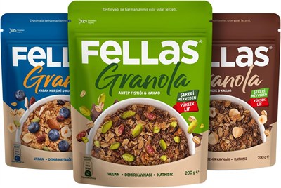 Fellas Granola 3lü Mix Paket - Yaban Mersinli 200 g + Fındık ve Kakao 200 g + Antep Fıstıklı