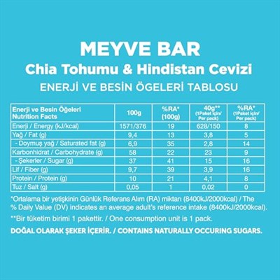 Fellas Meyve Bar, Chialı ve Hindistan Cevizli, 40gr x 12 Adet