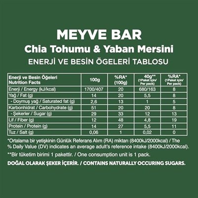 Fellas Meyve Bar, Chialı ve Yaban Mersinli, 40gr x 12 Adet