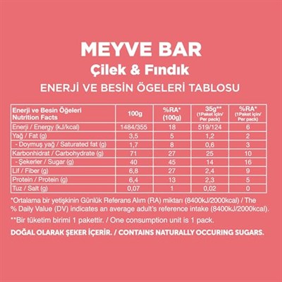 Fellas Meyve Bar, Çilekli ve Fındıklı, 35gr x 12 Adet