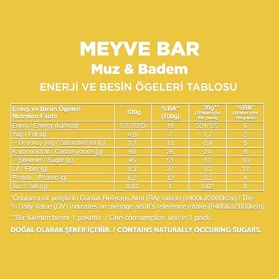 Fellas Meyve Bar, Muzlu ve Bademli, 35gr x 12 Adet