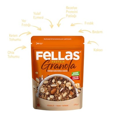 Fellas Protein Granola Karışık Kuruyemiş ve Kakao 270 gr 3lü paket