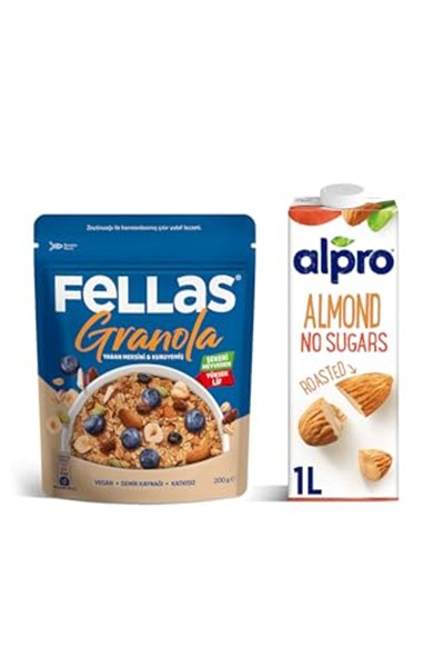 Fellas Yaban Mersinli Granola & Alpro Şekersiz Badem İçecek Kahvaltı Seti