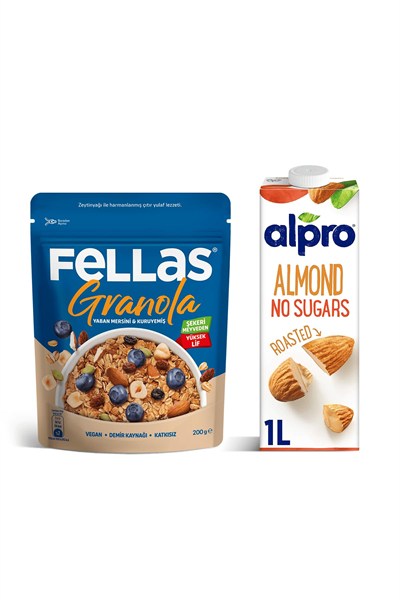 Fellas Yaban Mersinli Granola & Alpro Şekersiz Badem İçecek Kahvaltı Seti