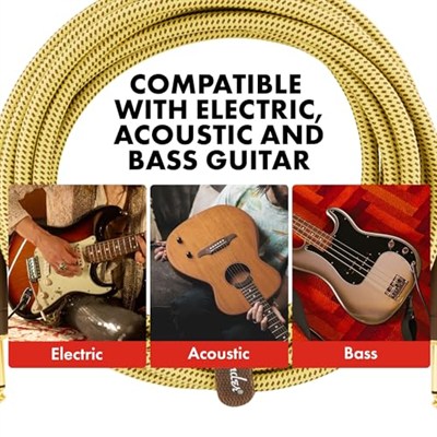 Fender Deluxe Series Instrument Cable Black Tweed Açılı - 3 metre Enstrüman Kablosu
