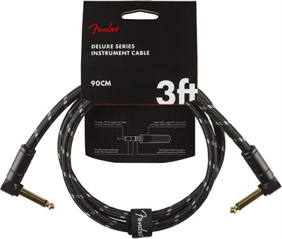 Fender Kablo Deluxe Serisi, 0,3 m, siyah tüvit, 2 x açılı