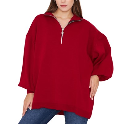 Fermuarlı Yaka Detaylı Oversize Triko Tunik
