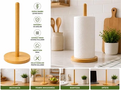 FETHİYE TOPTAN Bambu Kağıt Havluluk | Mutfak & Banyo Düzenleyici Peçetelik Masa Üstü Rulo Havlu Kağıtlık Demonte