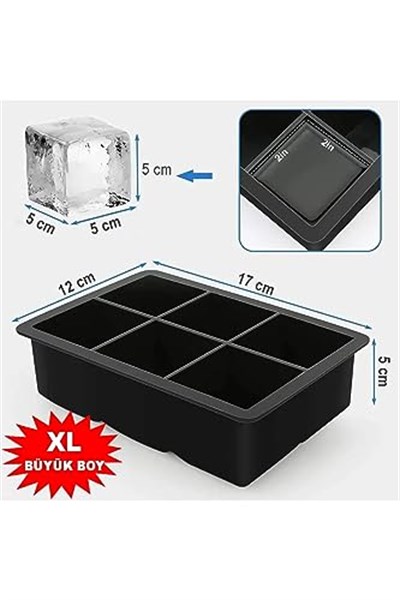 FETHİYE TOPTAN Kare Buzluk Silikon 6 Bölmeli Buz Kalıbı 5cm Dev Buz Küpleri - Sunum Buz Küpü Çok Renkli Viski Buzu
