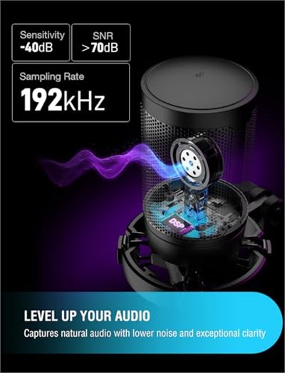 Fifine Ampligame A6V Yayıncı - Oyuncu - Gamer - Podcast - Youtuber RGB USB Mikrofon (Siyah)
