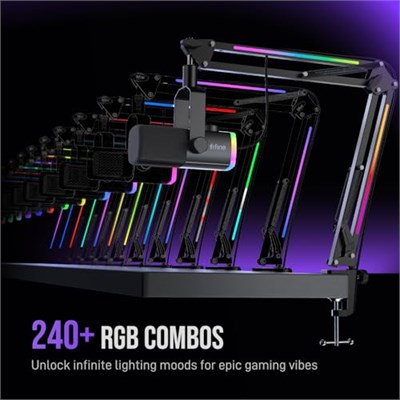 FIFINE Oyun Mikrofonu Seti, XLR/USB Dinamik PC Mikrofonu Podcast Kayıt için Bom Kollu RGB Akış Mikrofon Seti, Dokun-Sessiz, Mix Kontrolü, Kulaklık Jakı-AmpliGame AM8PROT