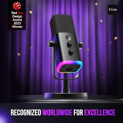 FIFINE USB/XLR Dinamik Mikrofon, Podcast Kayıt için, RGB Işıklı PC Bilgisayar Oyun Akış Mikrofonu, Sessiz Düğme, Kulaklık Jakı, Masaüstü Standı, Şarkı Söylemek için Vokal Mikrofon YouTube-AmpliGame