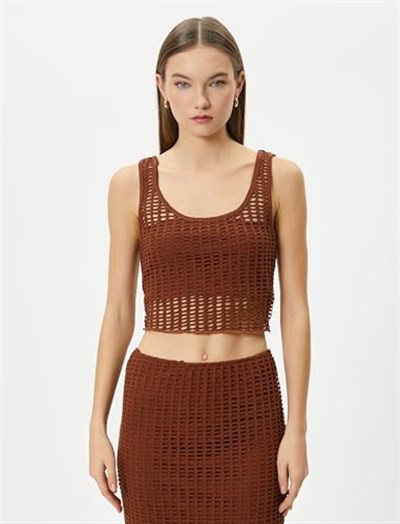 Fileli Crop Büstiyer Kalın Askılı U Yaka Slim Fit