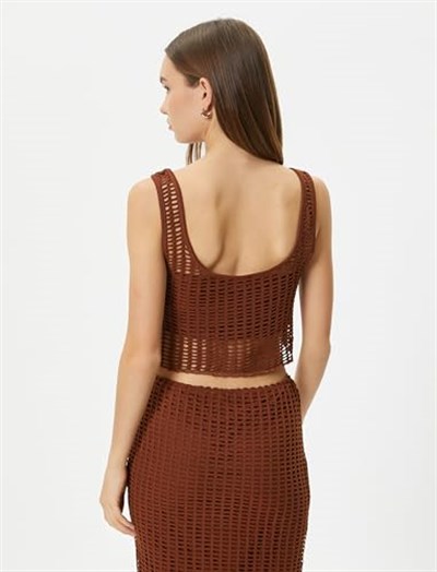 Fileli Crop Büstiyer Kalın Askılı U Yaka Slim Fit