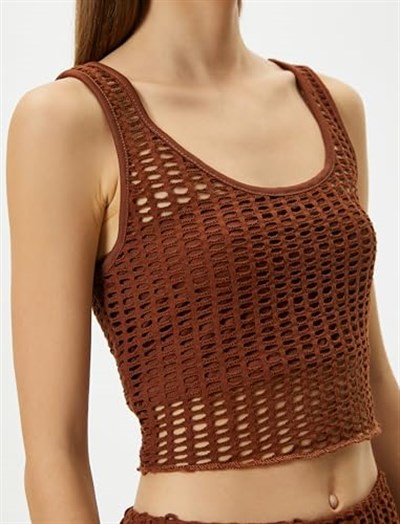 Fileli Crop Büstiyer Kalın Askılı U Yaka Slim Fit