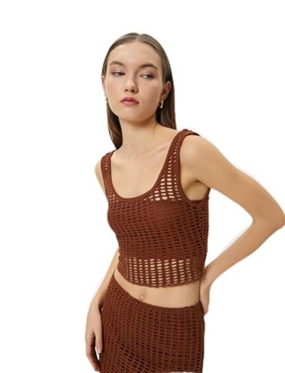 Fileli Crop Büstiyer Kalın Askılı U Yaka Slim Fit