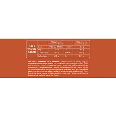 Filiz Tam Buğday Spagetti Makarna (Çubuk) 350 Gr