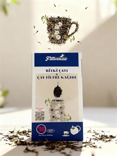 Filtermax Çay Demleme Poşeti, Bitki Çayı Filtre Kağıdı, 30 Adet, 9x19 cm, Ev Ofis Seyahat için Tek Kullanımlık Süzgeç 17x9 cm