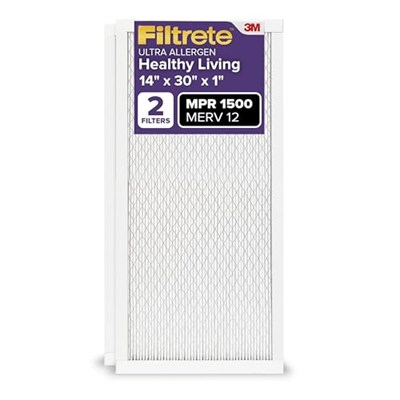 Filtrete 14x30x1, AC Fırın Hava Filtresi, MPR 1500, Healthy Living Ultra Alerjen, 2li Paket (Tam Ölçüler 13,81 x 29,81 x 0,78)