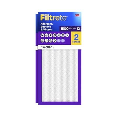 Filtrete 14x30x1, AC Fırın Hava Filtresi, MPR 1500, Healthy Living Ultra Alerjen, 2li Paket (Tam Ölçüler 13,81 x 29,81 x 0,78)