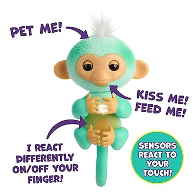 Fingerlings 2023 YENİ İnteraktif Bebek Maymun Dokunmaya Tepki Veriyor - 70+ Sesler ve Tepkiler - Ava (Teal)