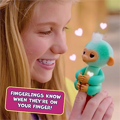 Fingerlings 2023 YENİ İnteraktif Bebek Maymun Dokunmaya Tepki Veriyor - 70+ Sesler ve Tepkiler - Ava (Teal)
