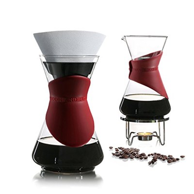 Finum BLOOM AND FLOW - Kaffeebrüher mit Glaskaraffe, Kaffeebereiter, Handbrüh Kaffee, Kaffeezubereiter, Filterkaffee, Pour Over, Kaffeeaufbereiter aus Glas mit Filter, Kaffeekessel, BPA-frei - Rot