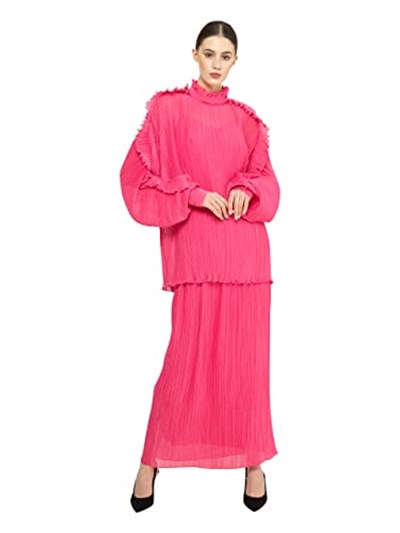Fırfırlı Piliseli Pembe Bluz