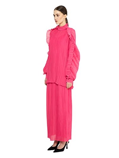 Fırfırlı Piliseli Pembe Bluz
