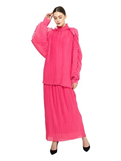 Fırfırlı Piliseli Pembe Bluz