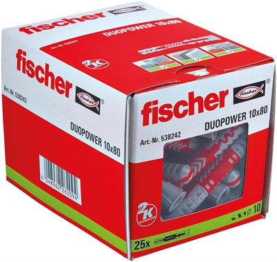 Fischer Duopower 10 X 80 Evrensel Dübel, Asma Dolapları, Beton, Duvar Rafları, Plaka Yapı Malzemeleri Vb. Sabitlemek İçin. -25 Adet Ürün No. 538242, Gri
