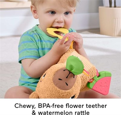 Fisher-Price 3 ay ve üzeri bebekler için Yumuşacık Obur Kapi duyusal gelişim oyuncağı, yenidoğanlar için dişlik ve çıngırak, HYR54