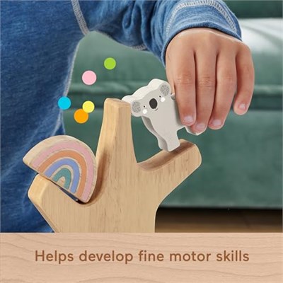 Fisher-Price 3 yaş ve üzeri çocuklar için gelişime yardımcı 10 parçalı üst üste dizilebilir Ahşap Denge Ağacı, HXT87