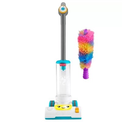 Fisher-Price Birden fazla dil desteği ile 2 yaş ve üzeri çocuklar için canlandırma oyunlarına ilham veren ışıklı, müzikli ve toz fırçalı Fisher-Price Eğlen ve Öğren 2si 1 Arada Süpürge, JMM35