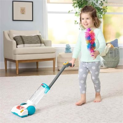 Fisher-Price Birden fazla dil desteği ile 2 yaş ve üzeri çocuklar için canlandırma oyunlarına ilham veren ışıklı, müzikli ve toz fırçalı Fisher-Price Eğlen ve Öğren 2si 1 Arada Süpürge, JMM35
