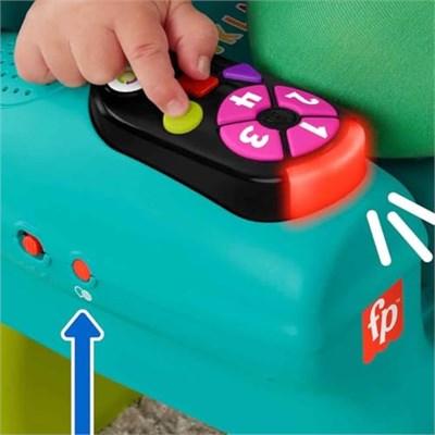 Fisher-Price Birden fazla dil desteğiyle yürüme çağındaki 1 yaş ve üzeri çocuklar için ışıklar, şarkılar ve aktiviteler içeren, turkuaz renkli koltuk şeklinde eğitici oyuncak, JGK94