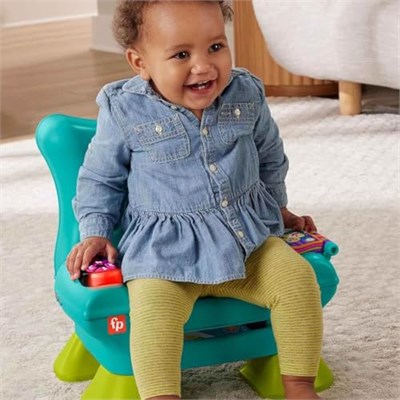 Fisher-Price Birden fazla dil desteğiyle yürüme çağındaki 1 yaş ve üzeri çocuklar için ışıklar, şarkılar ve aktiviteler içeren, turkuaz renkli koltuk şeklinde eğitici oyuncak, JGK94