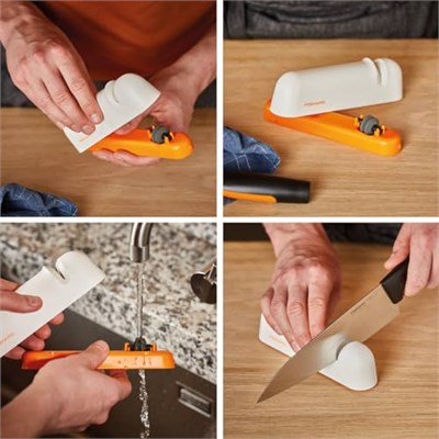 Fiskars bıçak bileyici için düz çelik bıçaklar, Keramikschleifstein, fonksiyonel form, Roll-Sharp, beyaz/turuncu, 1014214