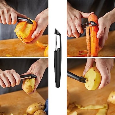 Fiskars Hareketli bıçaklı soyucu, uzunluk: 18 cm, çelik/plastik, fonksiyonel şekil, siyah/turuncu, 1014419