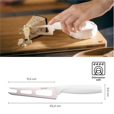 Fiskars peynir bıçağı, toplam uzunluk: 24 cm, yüksek kaliteli çelik/plastik, beyaz, fonksiyonel form, 1015987