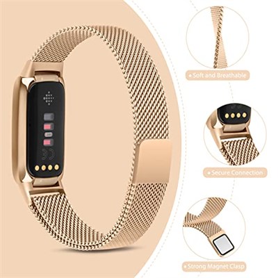 Fitbit Luxe Bantları Kadın Erkek için Metal Bant, Paslanmaz Çelik Hasır Halka, Ayarlanabilir Manyetik Bileklik Yedek Kayış, Fitbit Luxe Fitness ve Sağlık İzleyici ile Uyumlu